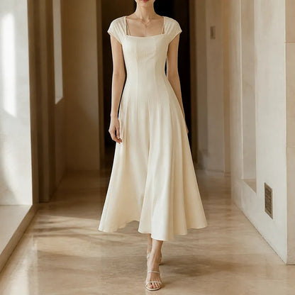 Women's Cap Sleeve Square Neck Midi Dress