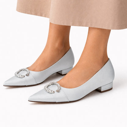 Women's Satin Pointed Toe Flats Block Heel