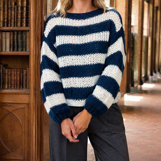 Women's Striped Open Knit Sweater