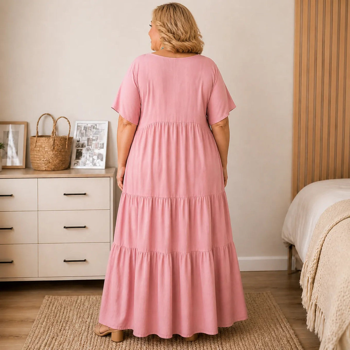 Women's V Neck Tiered Maxi Dress