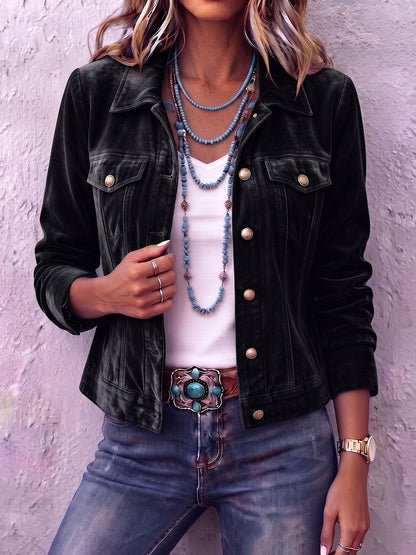 Women's Velvet Cropped Jacket Button Up