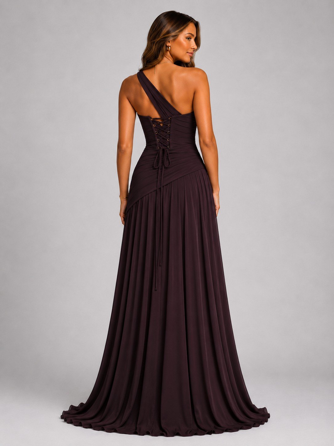 Women's One Shoulder Corset Chiffon Gown