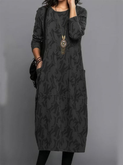 Women's Jacquard Midi Dress with Pockets