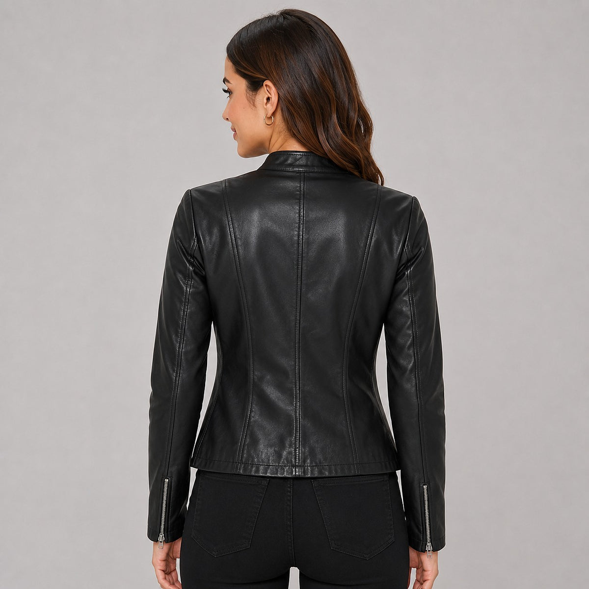 Women's Cropped Faux Leather Moto Jacket