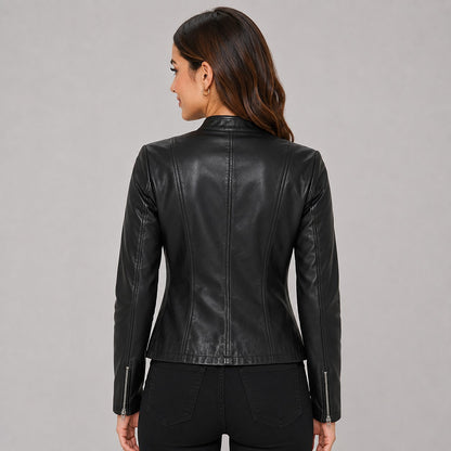 Women's Cropped Faux Leather Moto Jacket