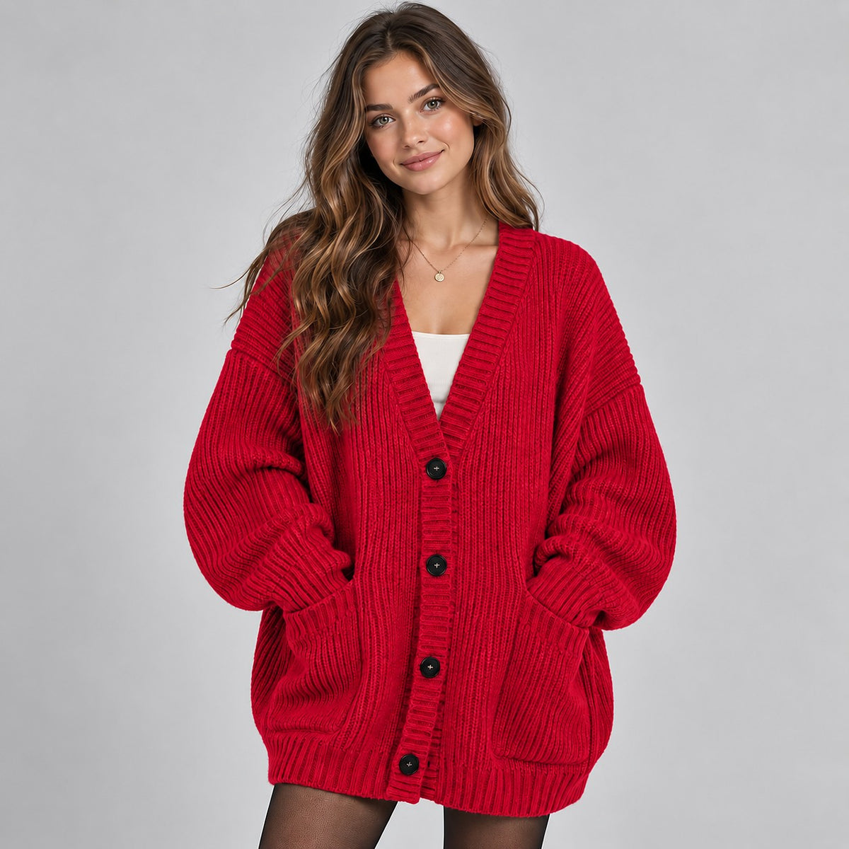 Women's Oversized V Neck Button Cardigan