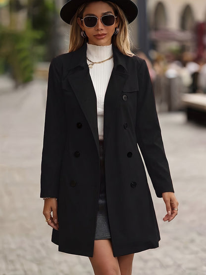 Women's Double Breasted Trench Coat Tie Belt