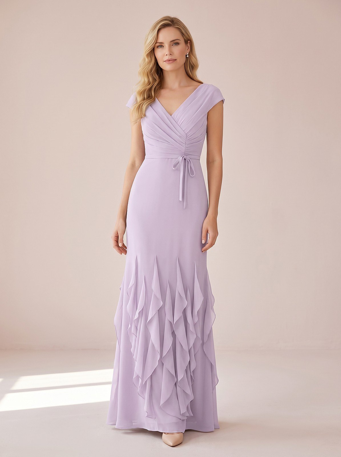 Women's Ruffle Maxi Vintage Neckline Evening Dress