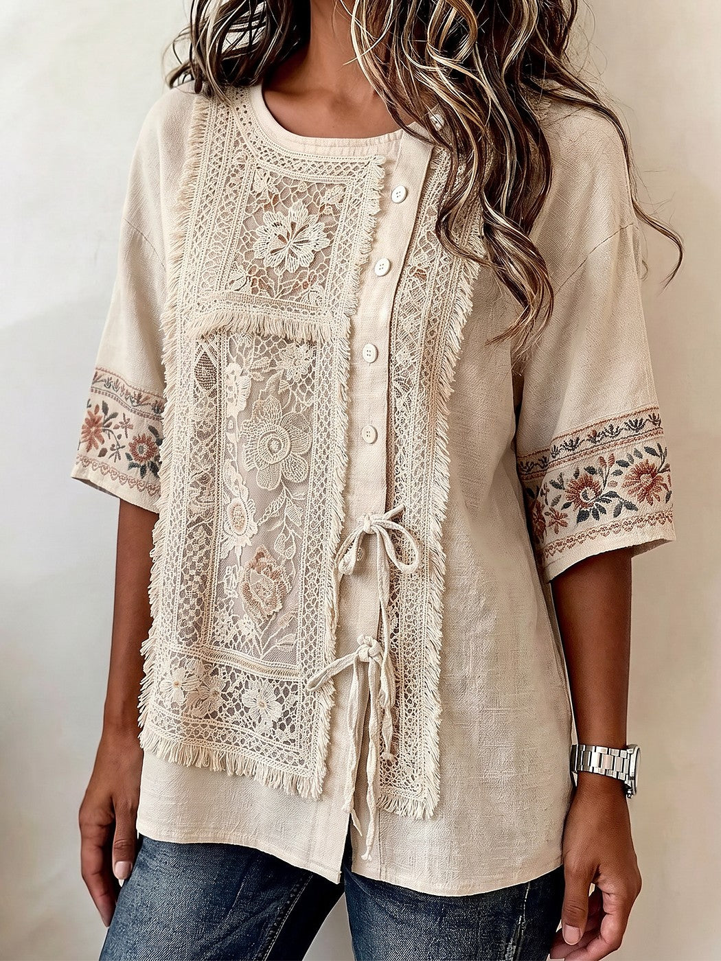 Women's Half Sleeve Boho Lace Blouse