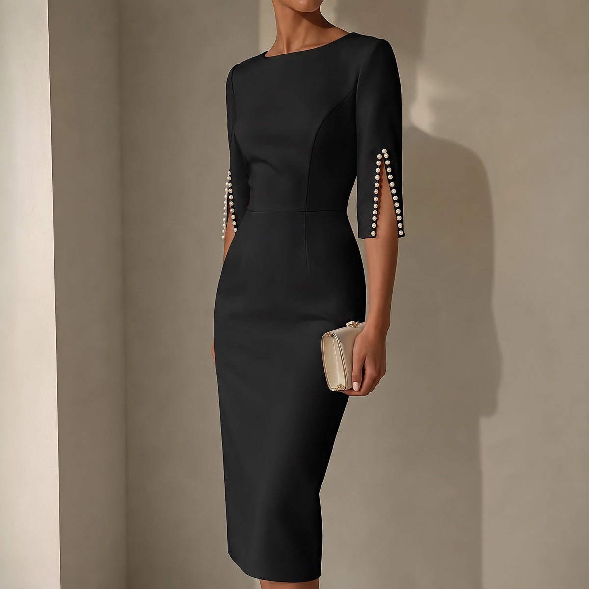 Women's Three Quarter Sleeve Pencil Midi Dress