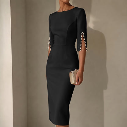 Women's Three Quarter Sleeve Pencil Midi Dress