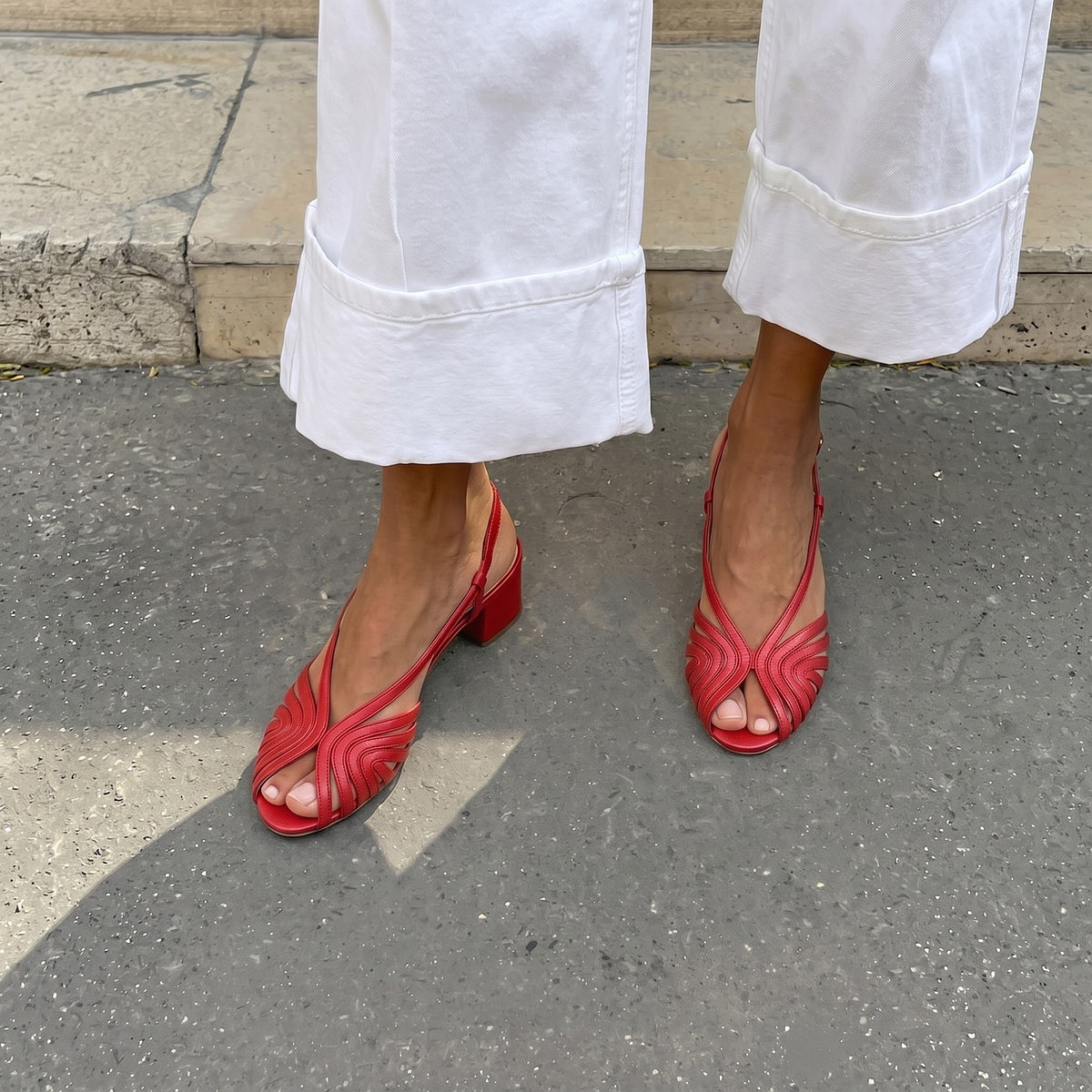Women's Peep Toe Block Heel Slingback Heels