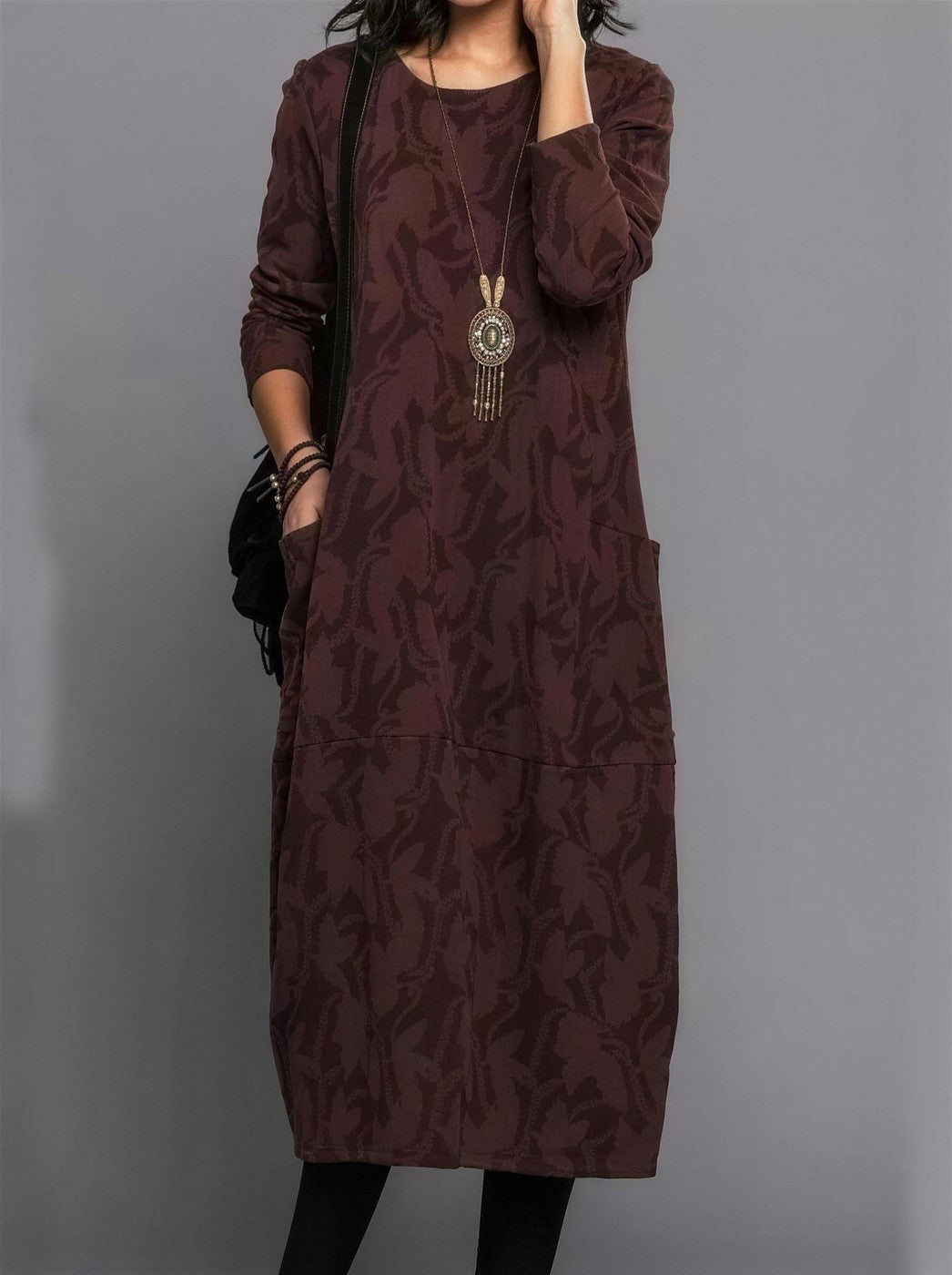 Women's Jacquard Midi Dress with Pockets