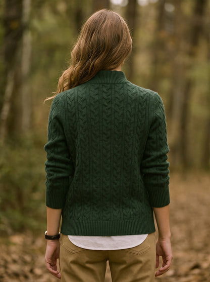 Women's Button Mock Neck Cable Knit Sweater