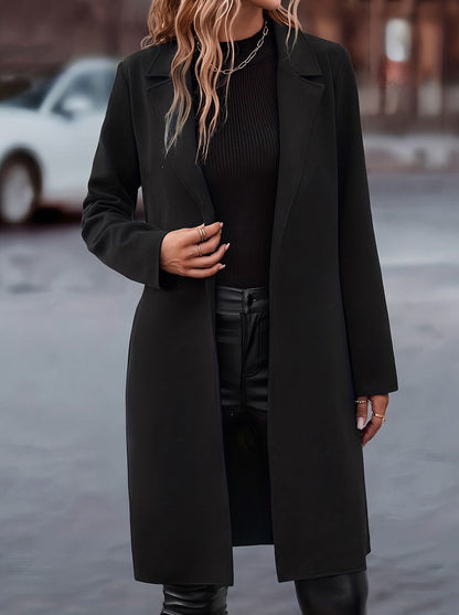 Women's Long Belted Coat with Notch Lapel
