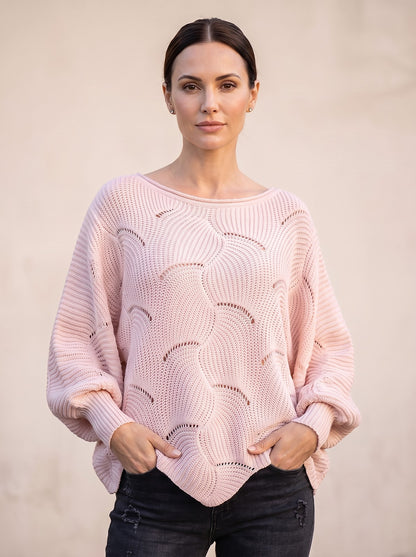 Women's Pointelle Knit Dolman Sleeve Pullover