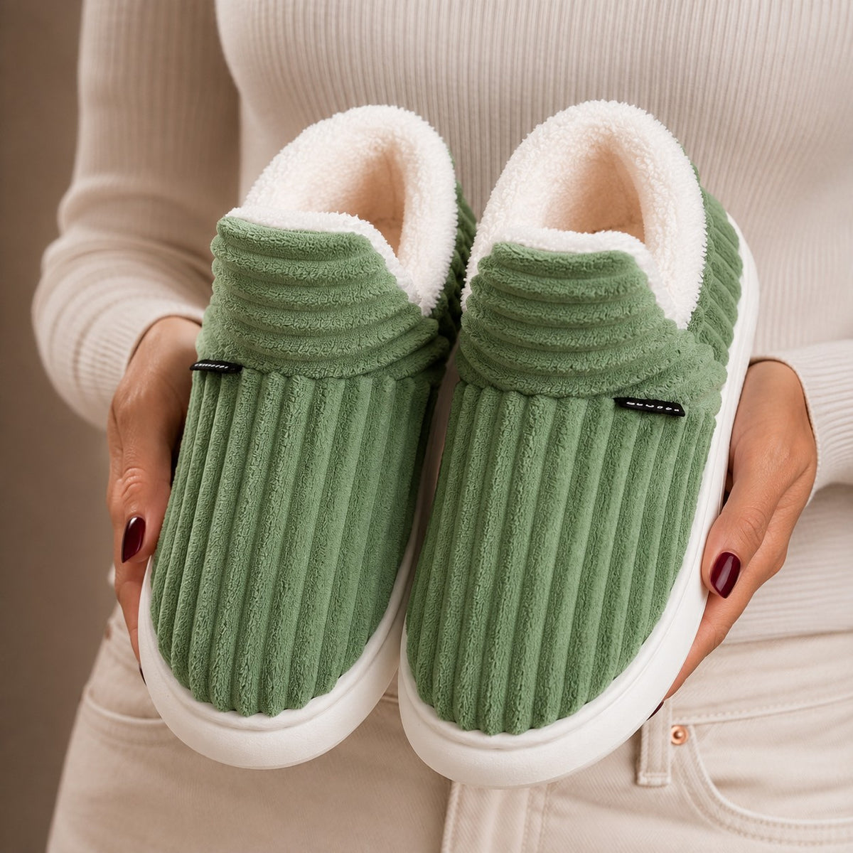 Women's Plush Lined Corduroy Slippers