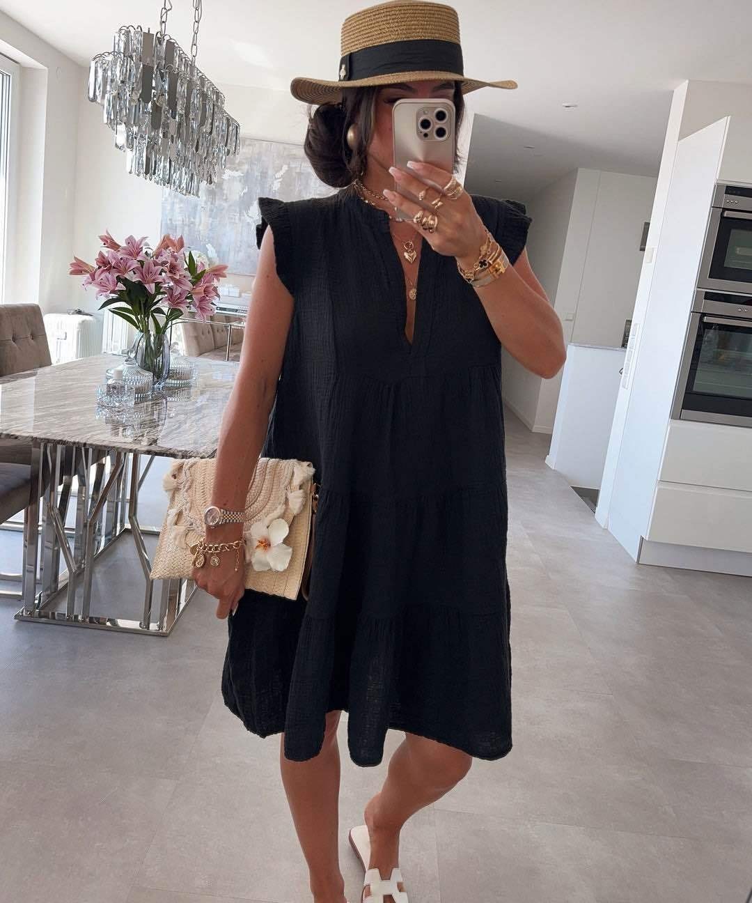 Women's V Neck Ruffle Sleeve Summer Dress