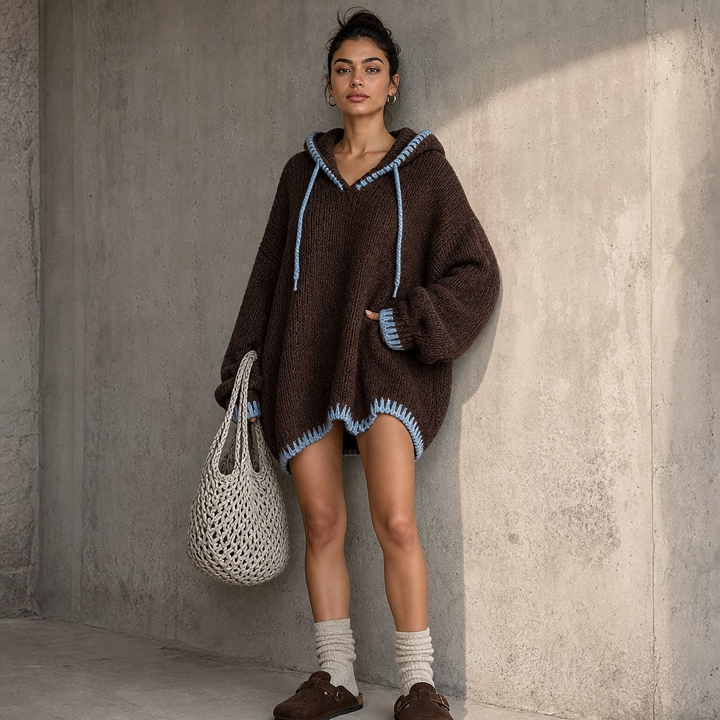 Women's Chunky Knit Hooded Sweater Dress