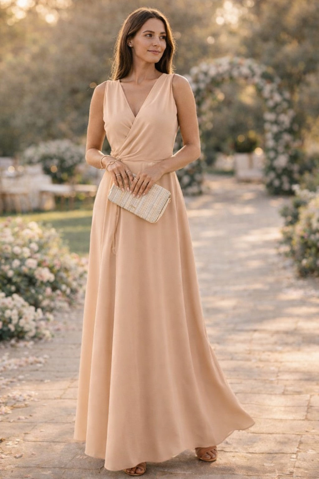 Women's Wrap Front Semi Formal Maxi Dress