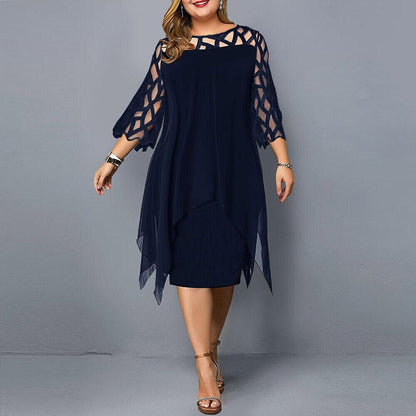 Women's Plus Size Dress with Mesh Sleeves