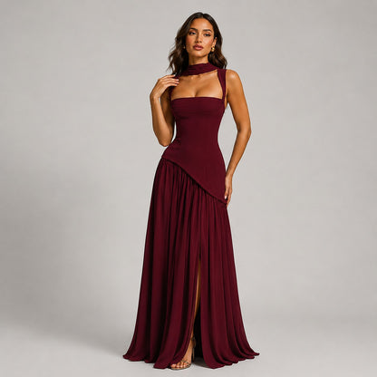 Women's Draped Maxi Dress with Side Slit