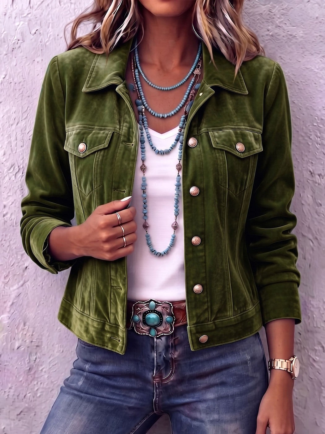 Women's Velvet Cropped Jacket Button Up