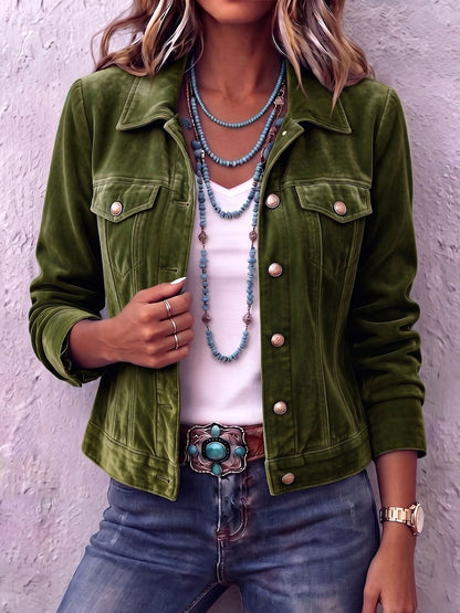 Women's Velvet Cropped Jacket Button Up