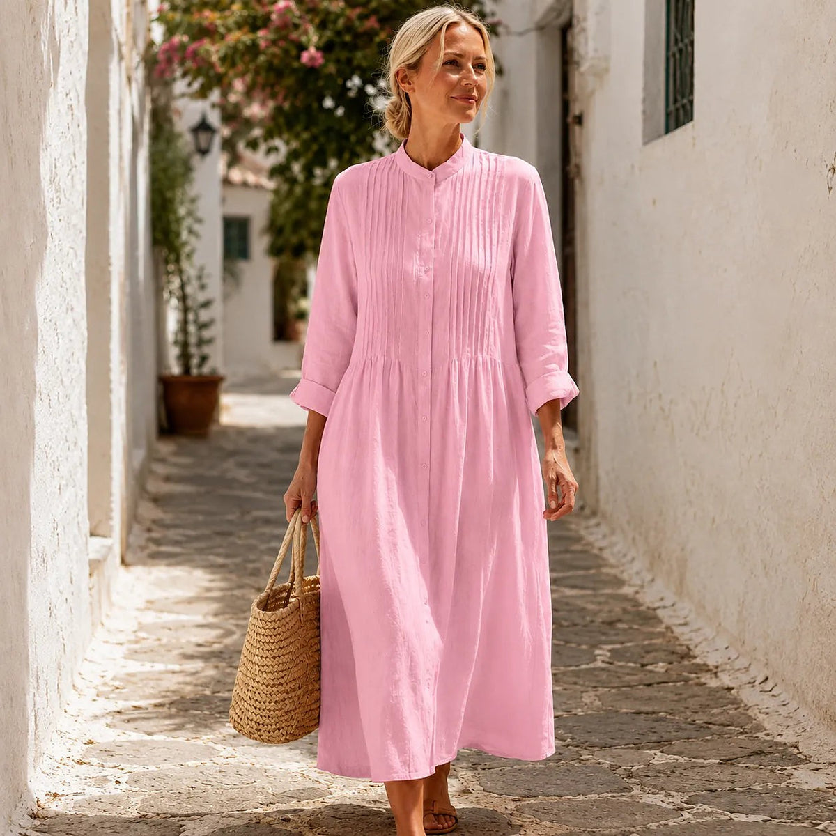 Women's Button Front Midi Shirt Dress