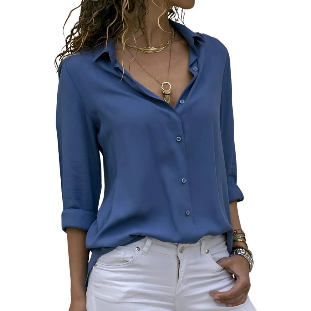 Women's Flowy Button Up Blouse V Neck