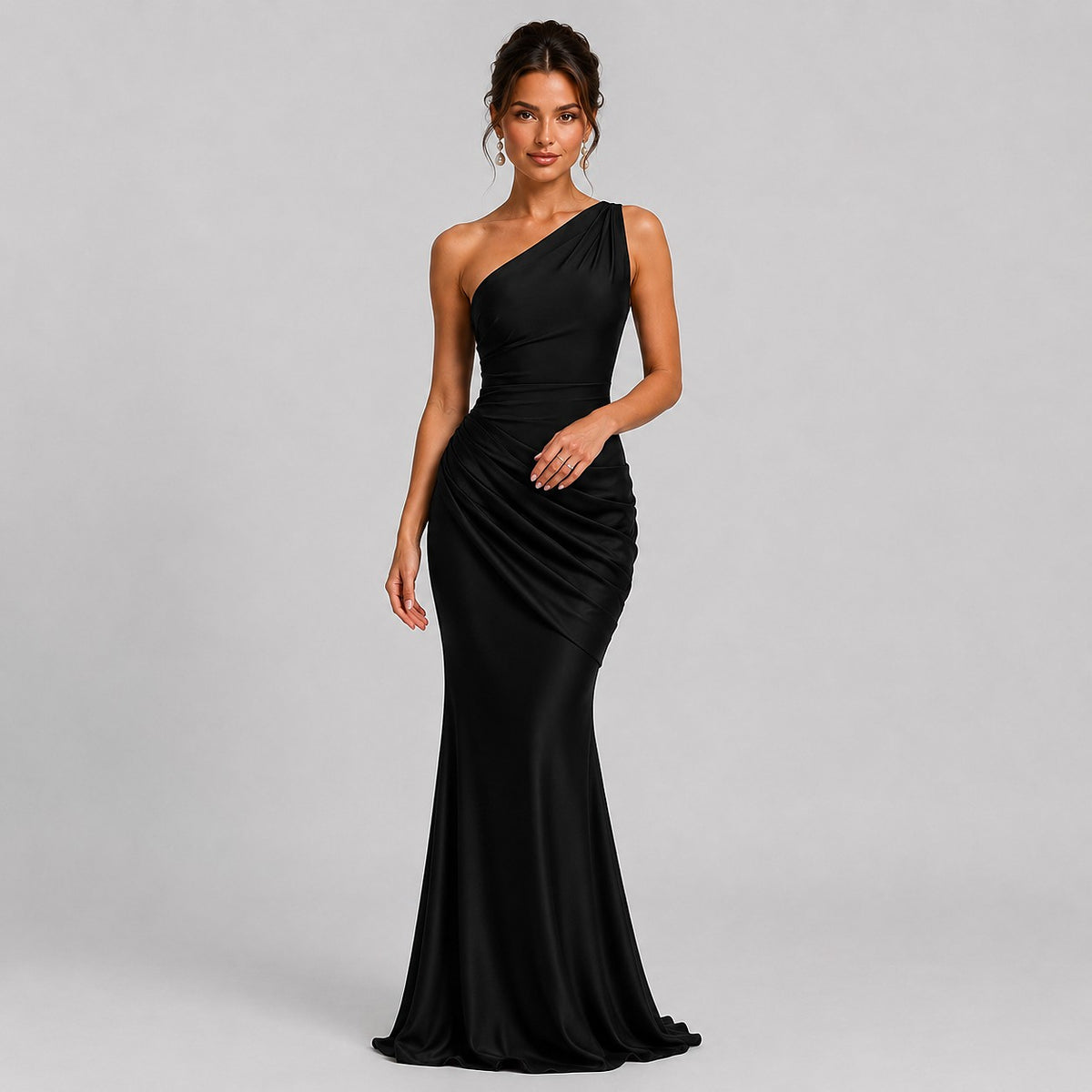 Women's Ruched One Shoulder Maxi Dress
