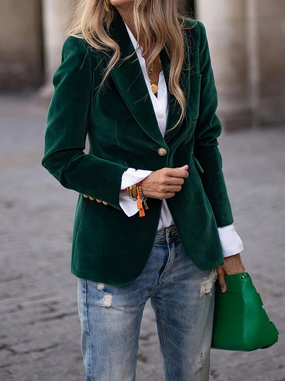 Women's Single Button Velvet Blazer