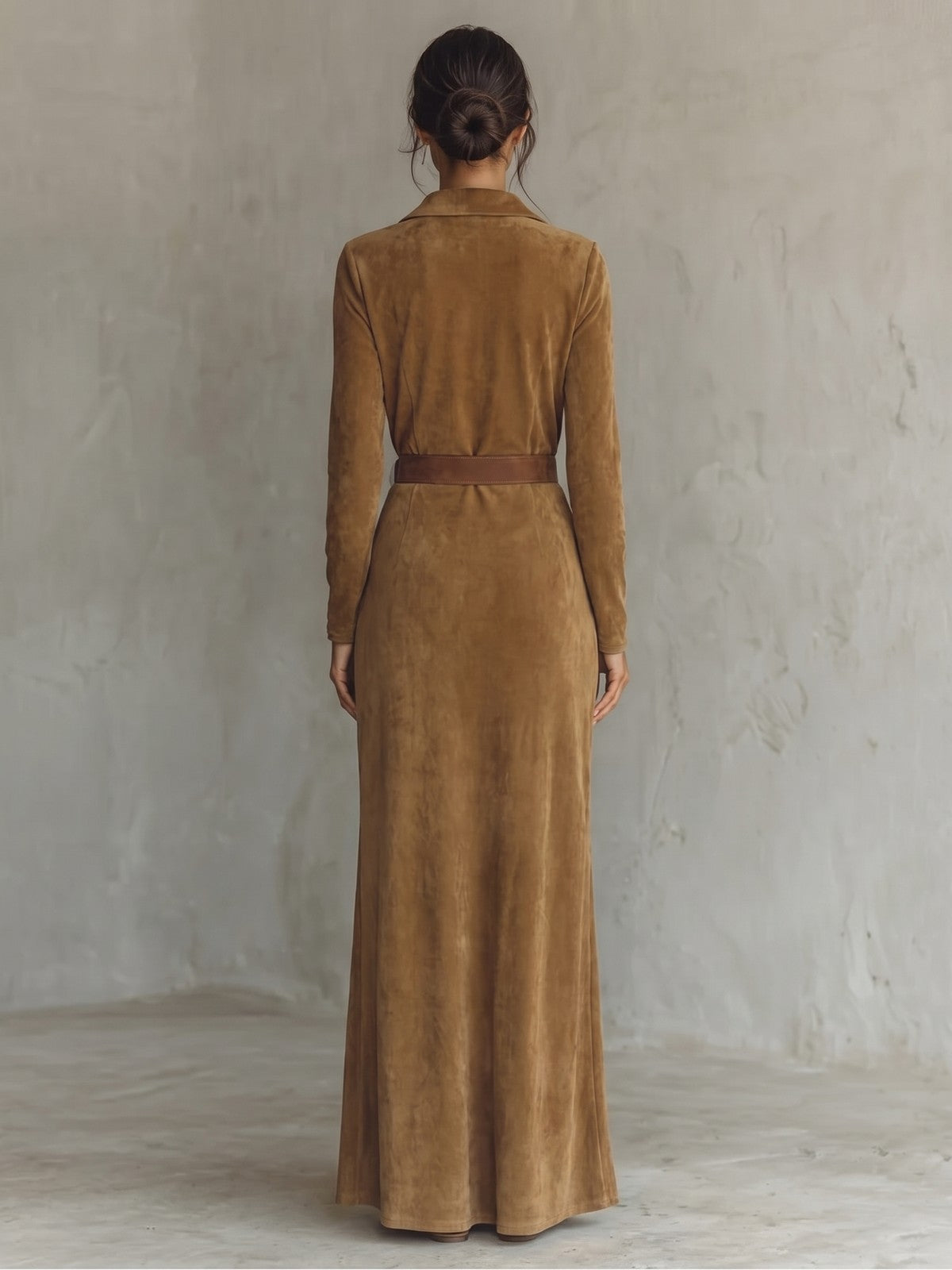 Women's Faux Suede Belted Maxi Dress