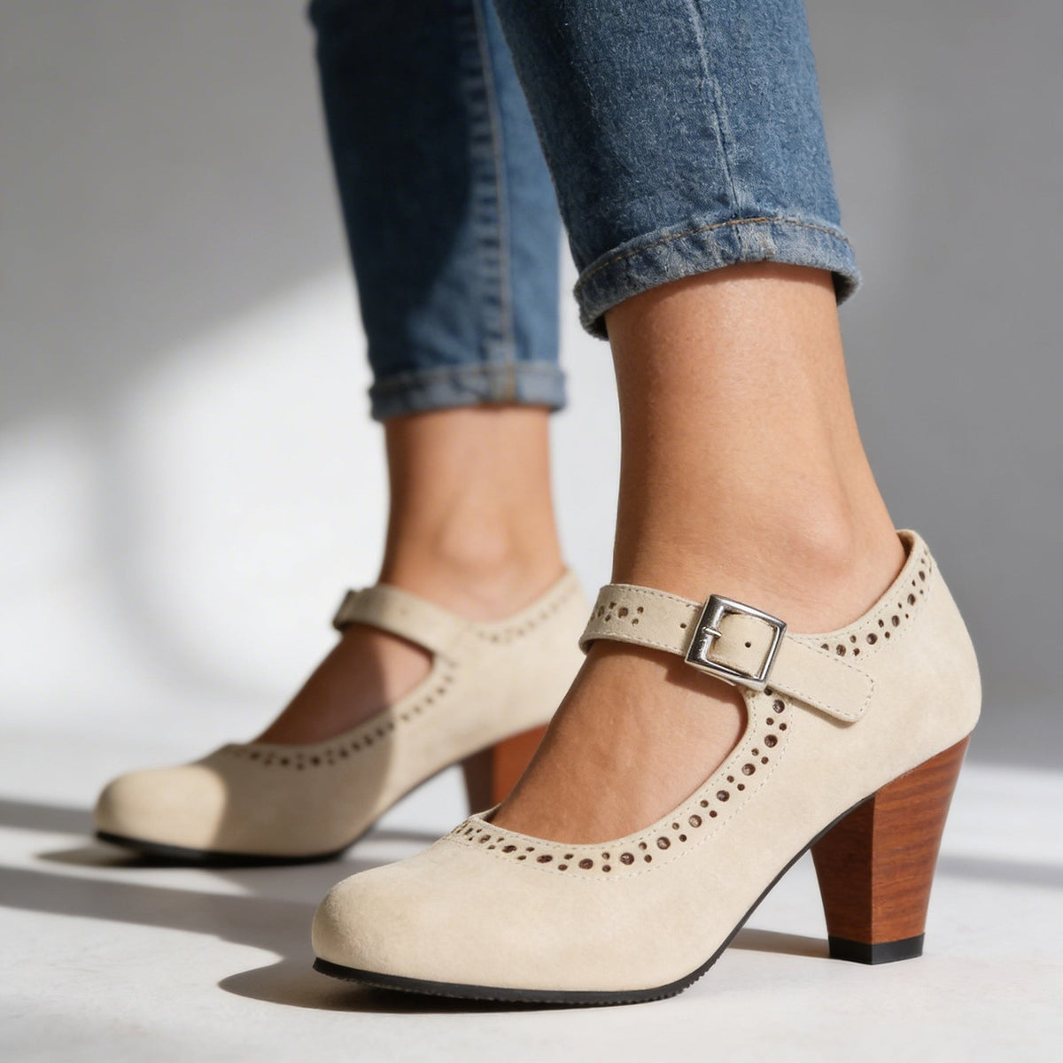 Women's Round Toe Faux Suede Mary Janes