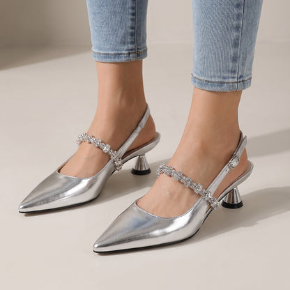 Women's Pointed Toe Crystal Slingback Pumps