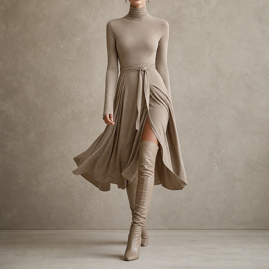 Women's Turtleneck Wrap Sweater Dress