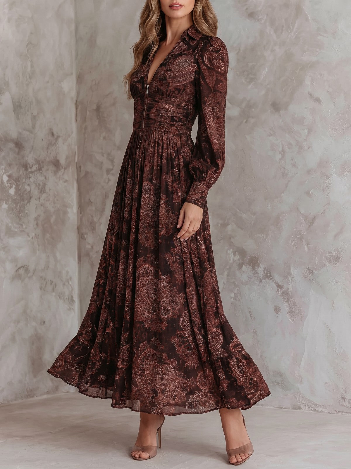 Women's Paisley Long Sleeve Maxi Dress