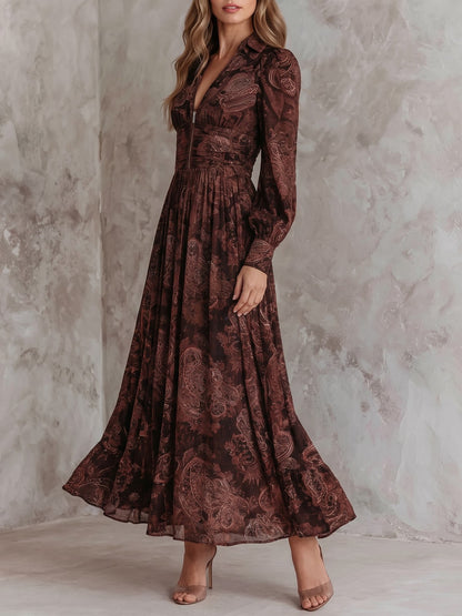Women's Paisley Long Sleeve Maxi Dress