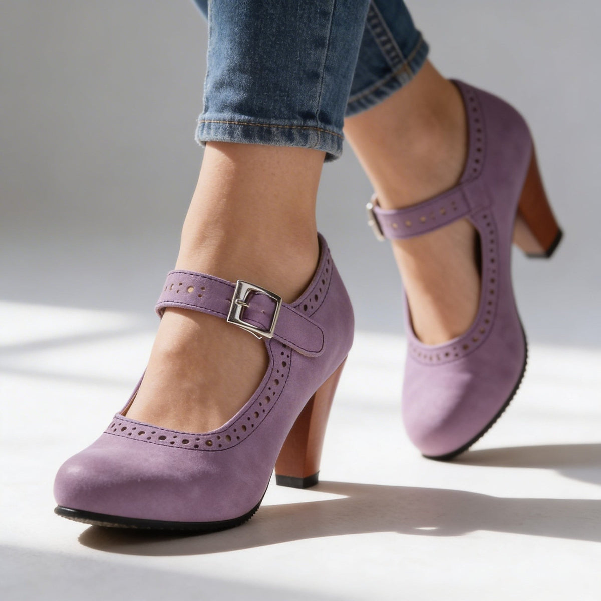 Women's Round Toe Faux Suede Mary Janes