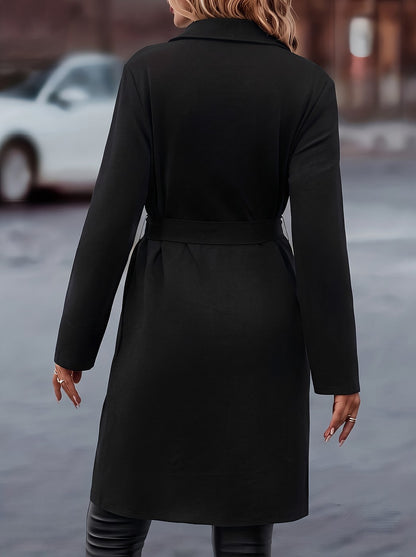 Women's Long Belted Coat with Notch Lapel