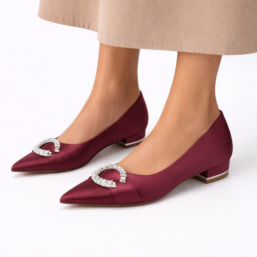 Women's Satin Pointed Toe Flats Block Heel