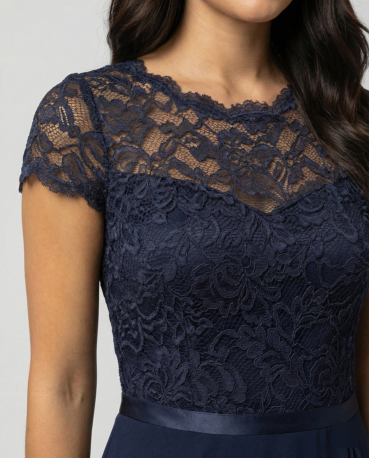 Women's Ribbon Waist Lace Chiffon Midi Dress