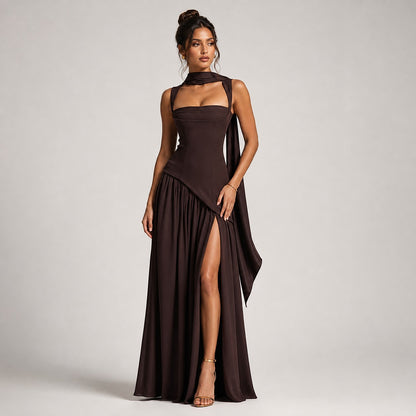 Women's Draped Maxi Dress with Side Slit