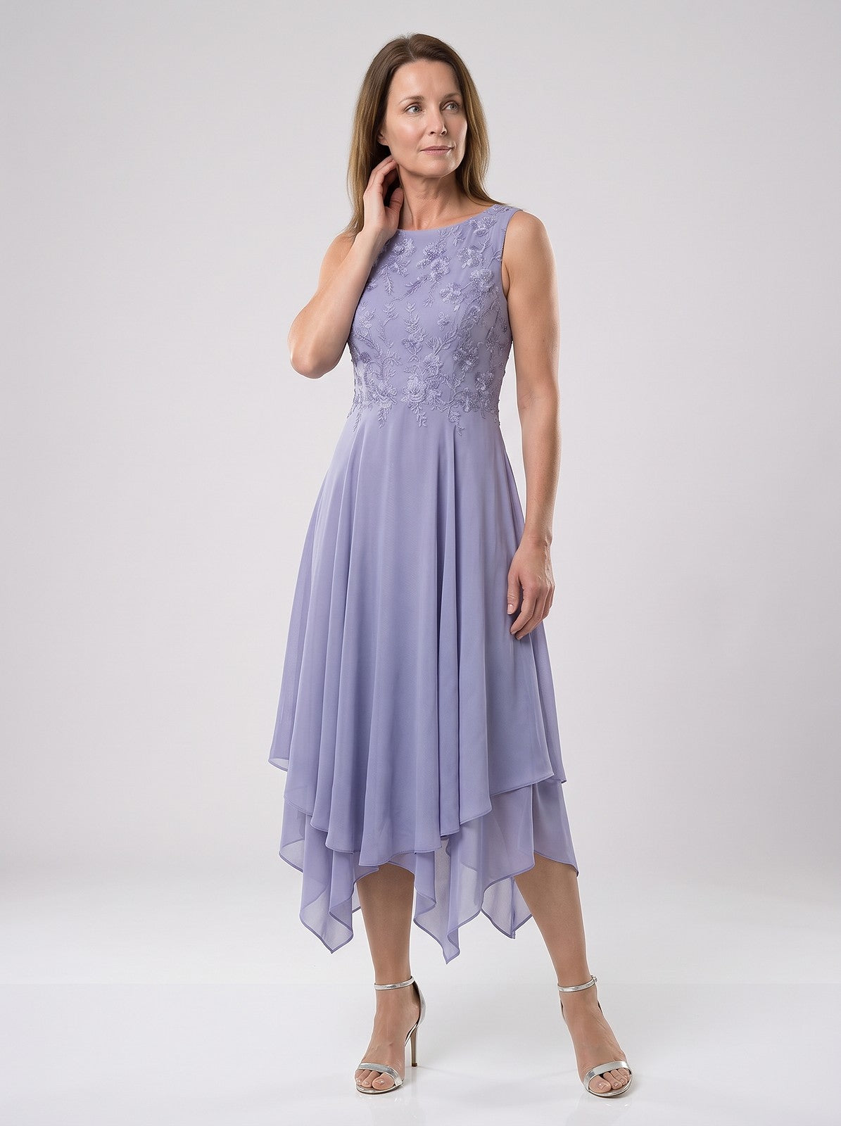 Women's Embroidered Waist Layered Chiffon Dress