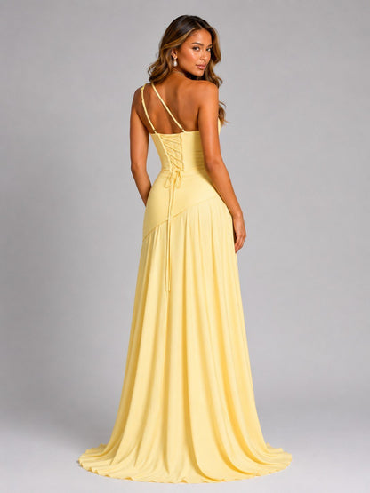 Women's One Shoulder Corset Chiffon Gown