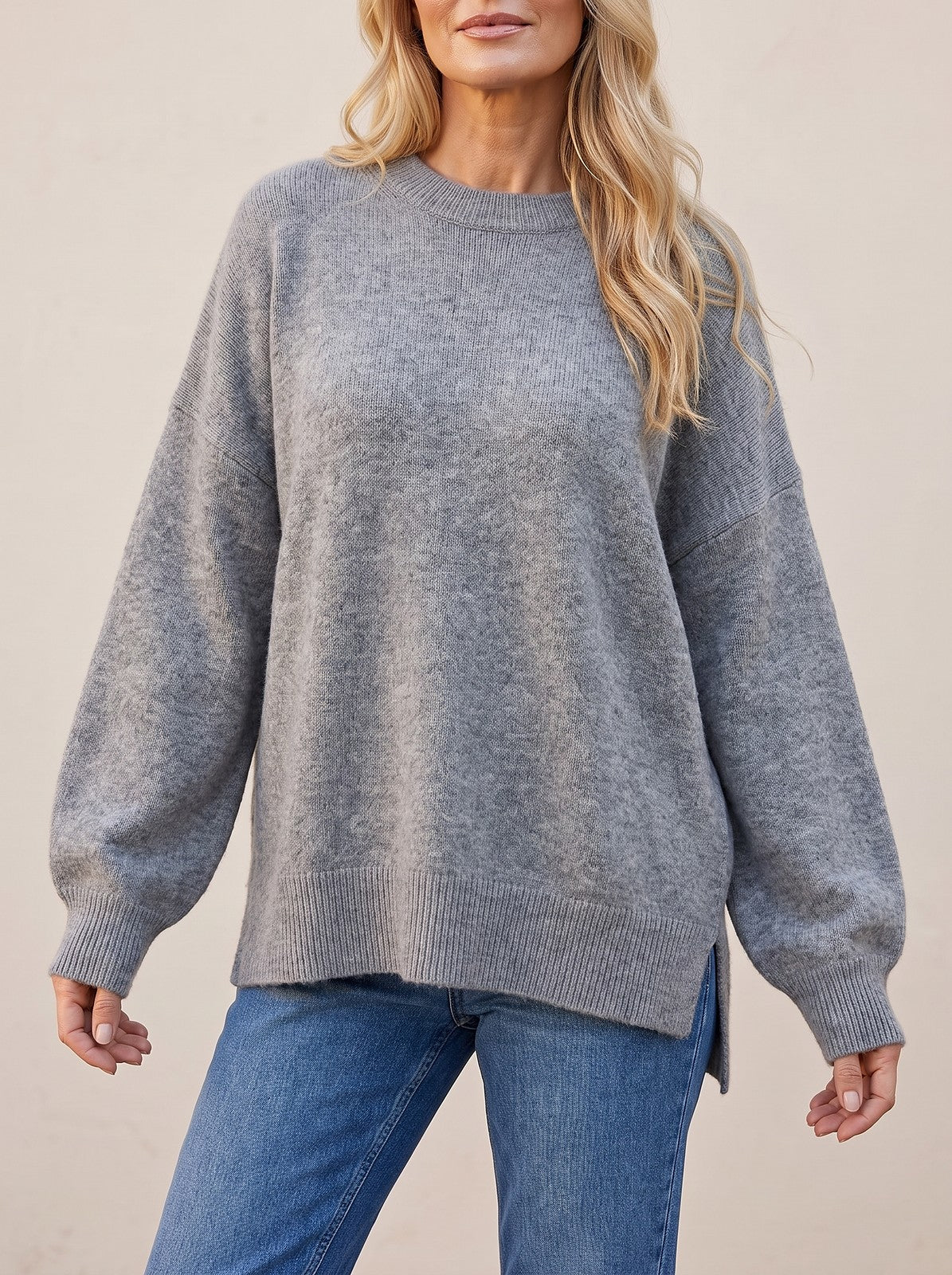 Women's Oversized Balloon Sleeve Crew Neck Sweater