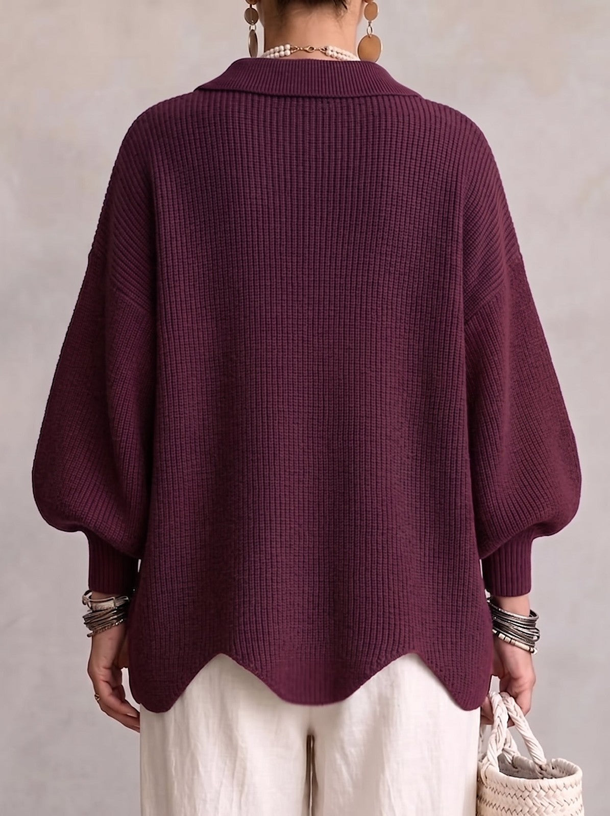 Women's Chunky Grandpa Cardigan with Collar