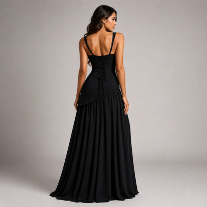 Women's Draped Maxi Dress with Side Slit