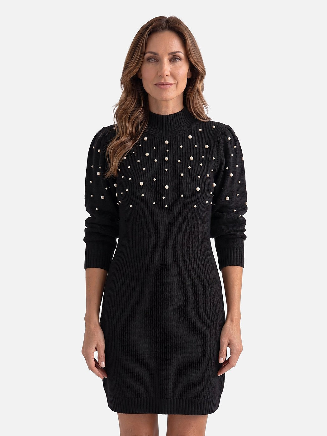 Women's Pearl Knit Dress with Long Sleeves