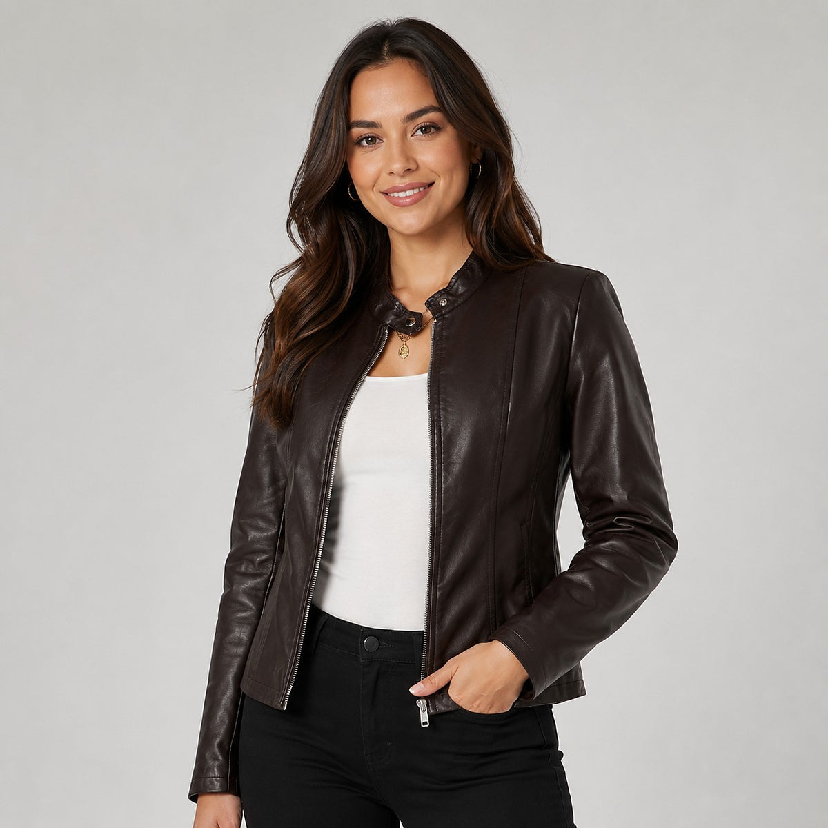 Women's Cropped Faux Leather Moto Jacket